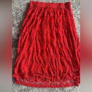 Metro Wear Red Lace Midi Skirt